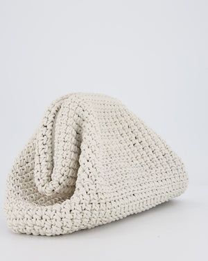 Bottega Veneta Medium Crochet Pouch Bag in White Calfskin Leather