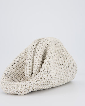 Bottega Veneta Medium Crochet Pouch Bag in White Calfskin Leather