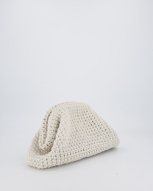 Bottega Veneta Medium Crochet Pouch Bag in White Calfskin Leather