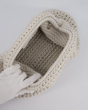 Bottega Veneta Medium Crochet Pouch Bag in White Calfskin Leather
