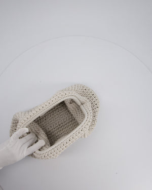 Bottega Veneta Medium Crochet Pouch Bag in White Calfskin Leather
