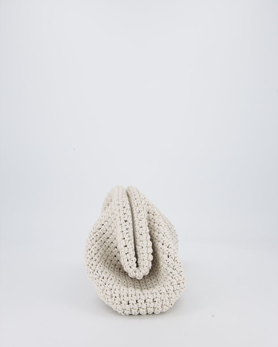Bottega Veneta Medium Crochet Pouch Bag in White Calfskin Leather