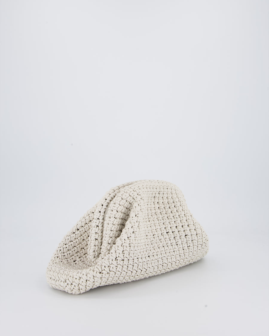 Bottega Veneta Medium Crochet Pouch Bag in White Calfskin Leather