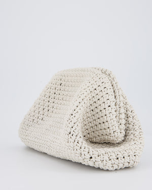 Bottega Veneta Medium Crochet Pouch Bag in White Calfskin Leather