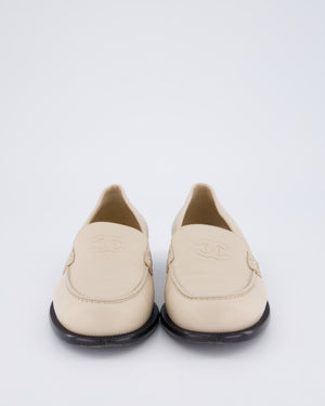 Chanel Beige Lambskin Leather CC Loafers Size EU 37.5