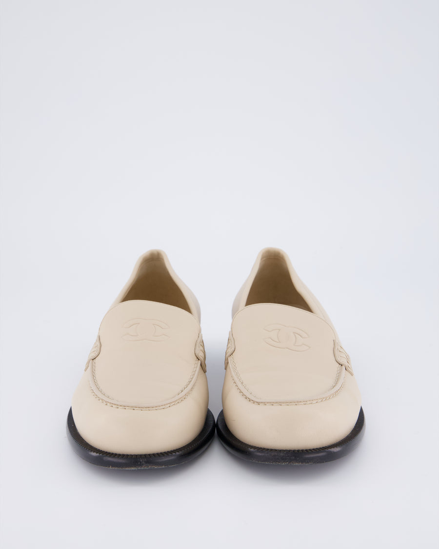 Chanel Beige Lambskin Leather CC Loafers Size EU 37.5