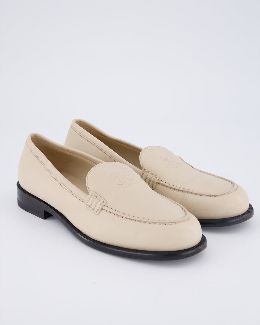 Chanel Beige Lambskin Leather CC Loafers Size EU 37.5