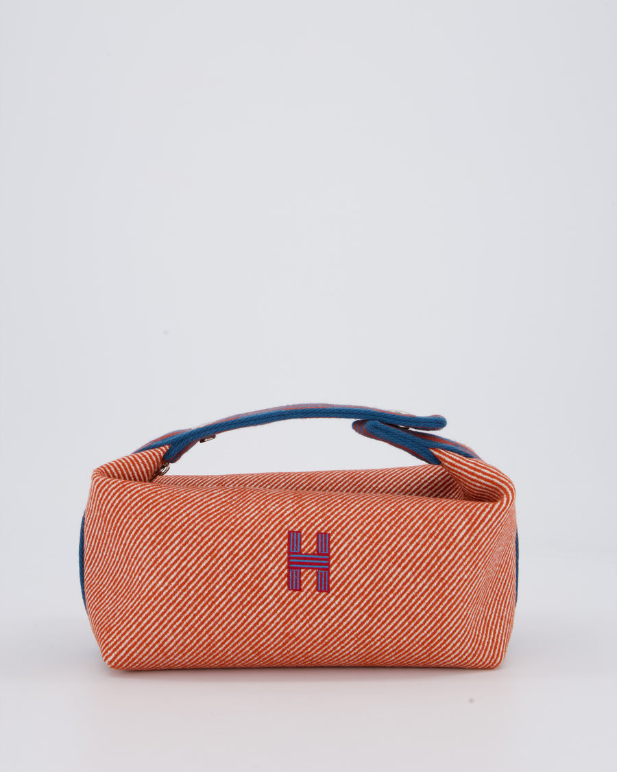 Hermès Bride-a-Brac H Natte Case in Tomette and Bleu Marine Wool Canvas with Palladium Hardware