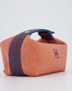 Hermès Bride-a-Brac H Natte Case in Tomette and Bleu Marine Wool Canvas with Palladium Hardware