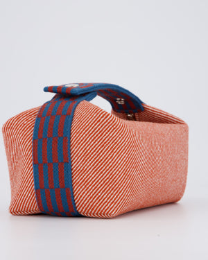 Hermès Bride-a-Brac H Natte Case in Tomette and Bleu Marine Wool Canvas with Palladium Hardware