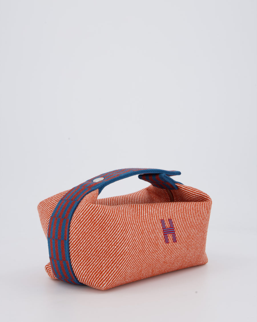 Hermès Bride-a-Brac H Natte Case in Tomette and Bleu Marine Wool Canvas with Palladium Hardware