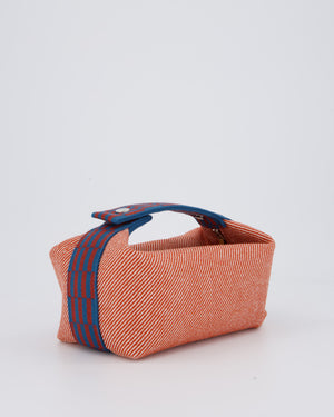 Hermès Bride-a-Brac H Natte Case in Tomette and Bleu Marine Wool Canvas with Palladium Hardware