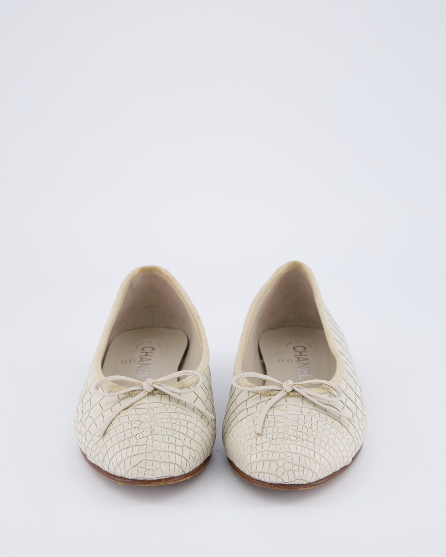 Chanel Grey Croc Ballet Pumps with CC Detail Size EU 38C