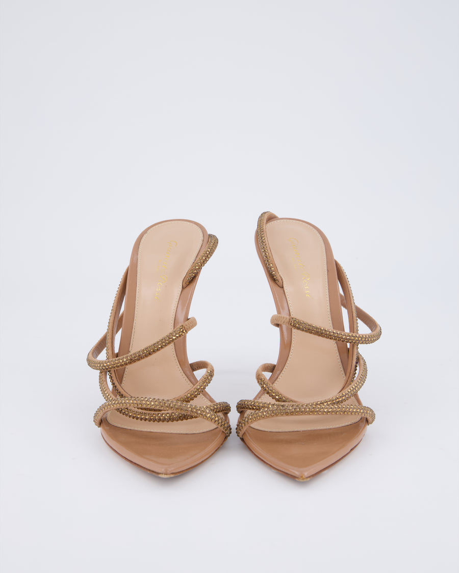 Gianvito Rossi Beige Pink Pointed Ettie Strass Strap Heels Size EU 38
