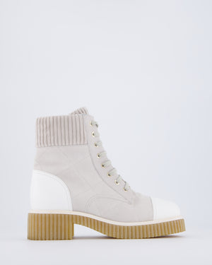Chanel 2020 Grey Suede CC Chord Ankle Boots Size EU 38