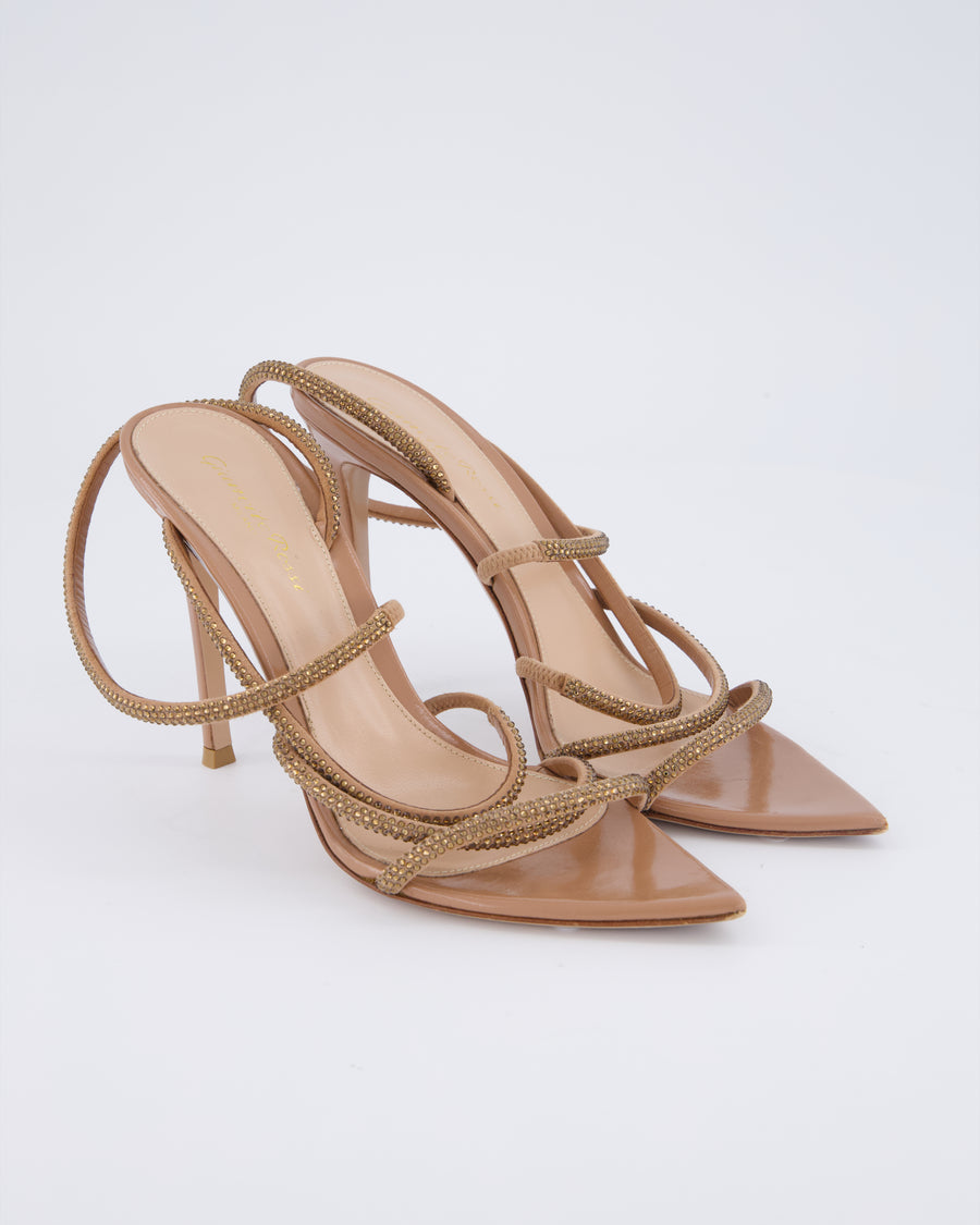 Gianvito Rossi Beige Pink Pointed Ettie Strass Strap Heels Size EU 38