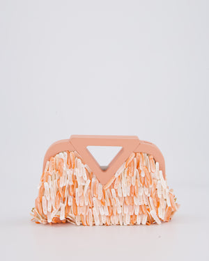 Bottega Veneta Shell Fringe Point Bag in Coral Lambskin Leather and White and Coral Shells with Gold Hardware