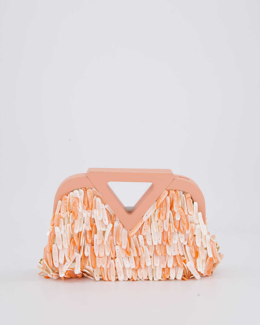 Bottega Veneta Shell Fringe Point Bag in Coral Lambskin Leather and White and Coral Shells with Gold Hardware