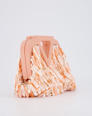 Bottega Veneta Shell Fringe Point Bag in Coral Lambskin Leather and White and Coral Shells with Gold Hardware