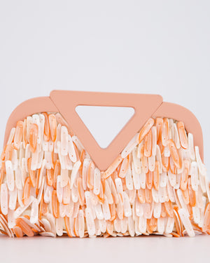 Bottega Veneta Shell Fringe Point Bag in Coral Lambskin Leather and White and Coral Shells with Gold Hardware