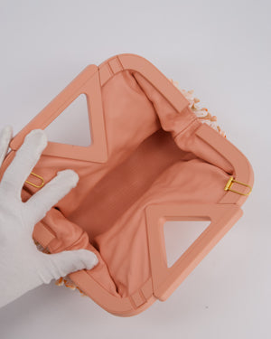 Bottega Veneta Shell Fringe Point Bag in Coral Lambskin Leather and White and Coral Shells with Gold Hardware