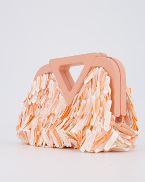 Bottega Veneta Shell Fringe Point Bag in Coral Lambskin Leather and White and Coral Shells with Gold Hardware