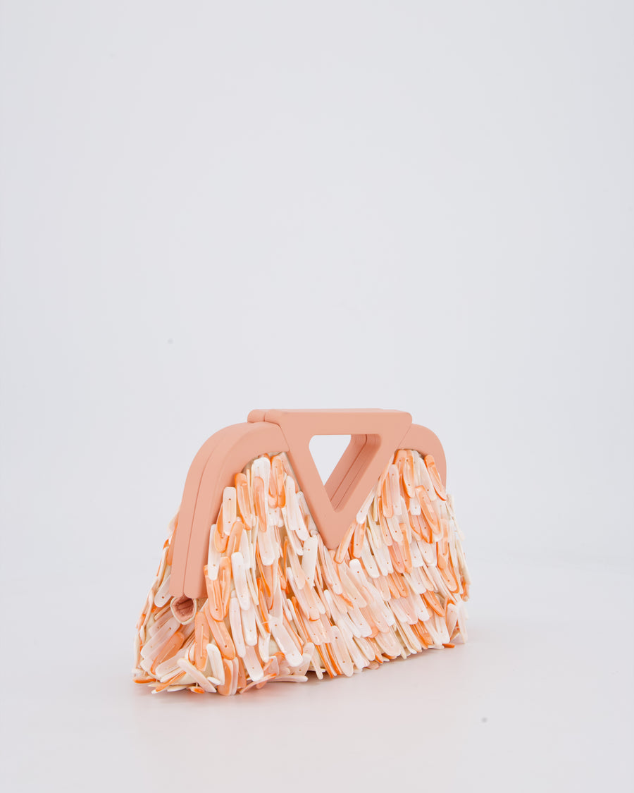 Bottega Veneta Shell Fringe Point Bag in Coral Lambskin Leather and White and Coral Shells with Gold Hardware