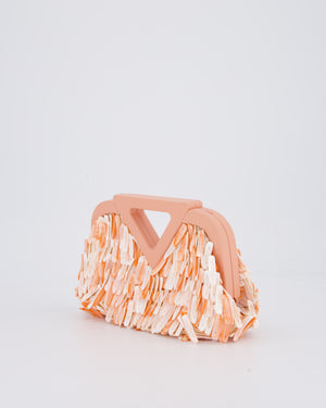 Bottega Veneta Shell Fringe Point Bag in Coral Lambskin Leather and White and Coral Shells with Gold Hardware