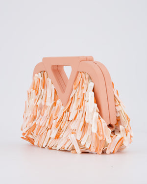 Bottega Veneta Shell Fringe Point Bag in Coral Lambskin Leather and White and Coral Shells with Gold Hardware