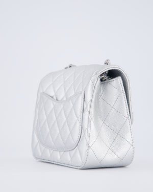Chanel Silver CC Coco Crush Mini Square Bag in Caviar Leather with Silver Hardware