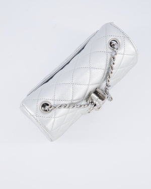 Chanel Silver CC Coco Crush Mini Square Bag in Caviar Leather with Silver Hardware