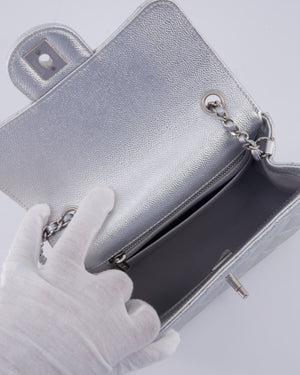 Chanel Silver CC Coco Crush Mini Square Bag in Caviar Leather with Silver Hardware