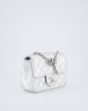 Chanel Silver CC Coco Crush Mini Square Bag in Caviar Leather with Silver Hardware