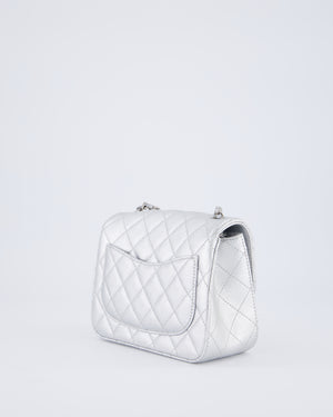 Chanel Silver CC Coco Crush Mini Square Bag in Caviar Leather with Silver Hardware