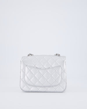 Chanel Silver CC Coco Crush Mini Square Bag in Caviar Leather with Silver Hardware