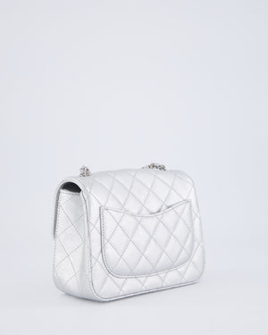 Chanel Silver CC Coco Crush Mini Square Bag in Caviar Leather with Silver Hardware