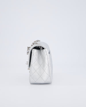 Chanel Silver CC Coco Crush Mini Square Bag in Caviar Leather with Silver Hardware
