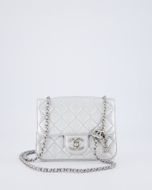 Chanel Silver CC Coco Crush Mini Square Bag in Caviar Leather with Silver Hardware