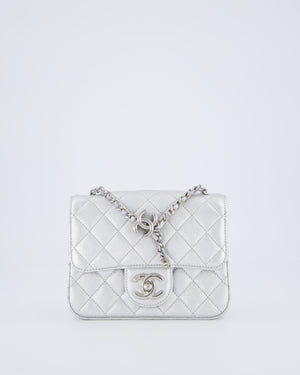 Chanel Silver CC Coco Crush Mini Square Bag in Caviar Leather with Silver Hardware