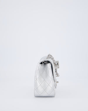 Chanel Silver CC Coco Crush Mini Square Bag in Caviar Leather with Silver Hardware