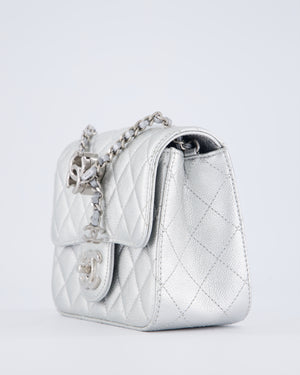 Chanel Silver CC Coco Crush Mini Square Bag in Caviar Leather with Silver Hardware
