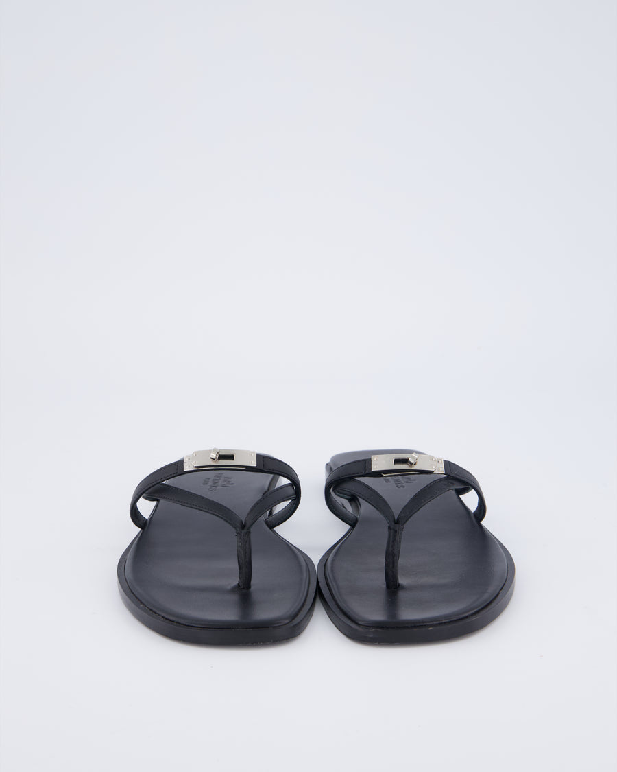 Hermès Black Miss Sandal in Noir Calfskin Leather with Palladium Hardware Size EU 37
