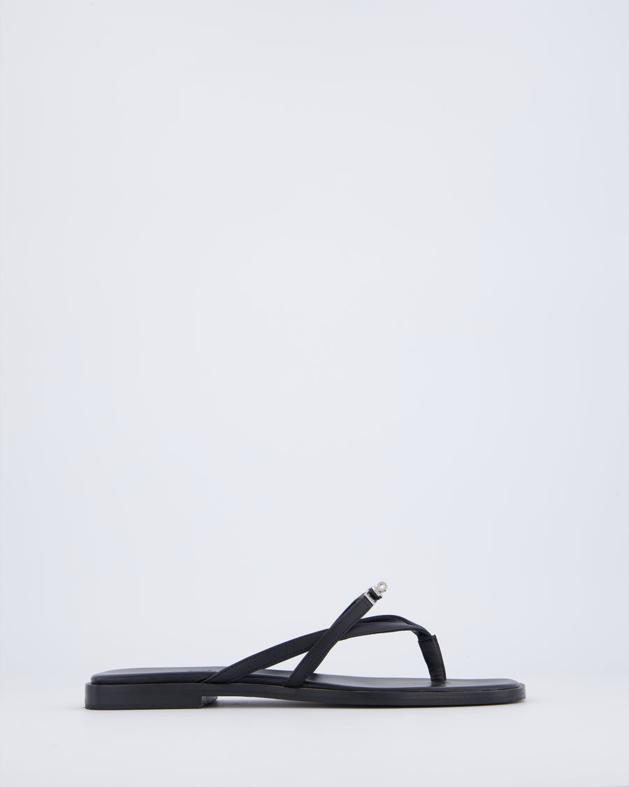 Hermès Black Miss Sandal in Noir Calfskin Leather with Palladium Hardware Size EU 37