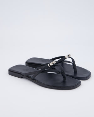 Hermès Black Miss Sandal in Noir Calfskin Leather with Palladium Hardware Size EU 37