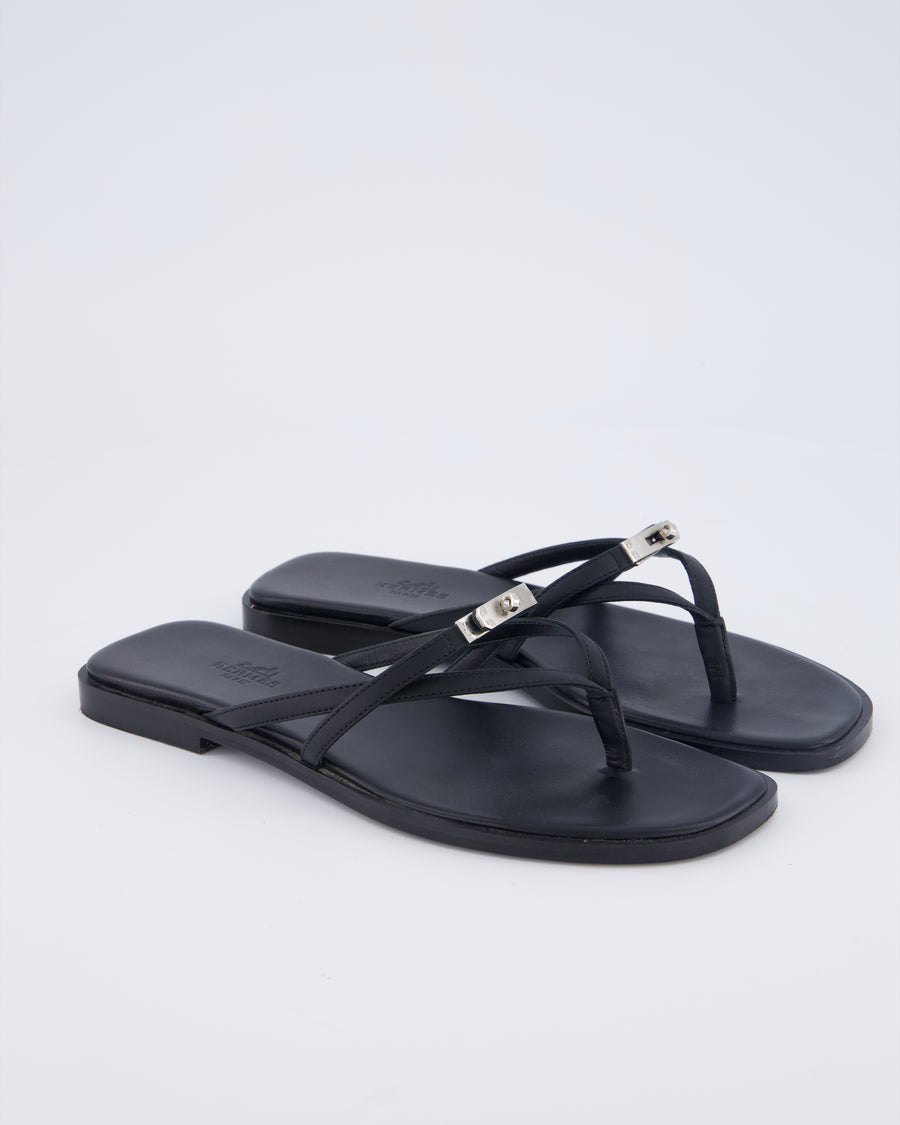Hermès Black Miss Sandal in Noir Calfskin Leather with Palladium Hardware Size EU 37