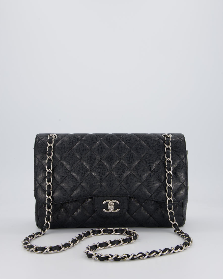 Chanel Black Jumbo Classic Double Flap Bag in Caviar Leather with Silver Hardware