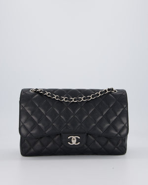 Chanel Black Jumbo Classic Double Flap Bag in Caviar Leather with Silver Hardware