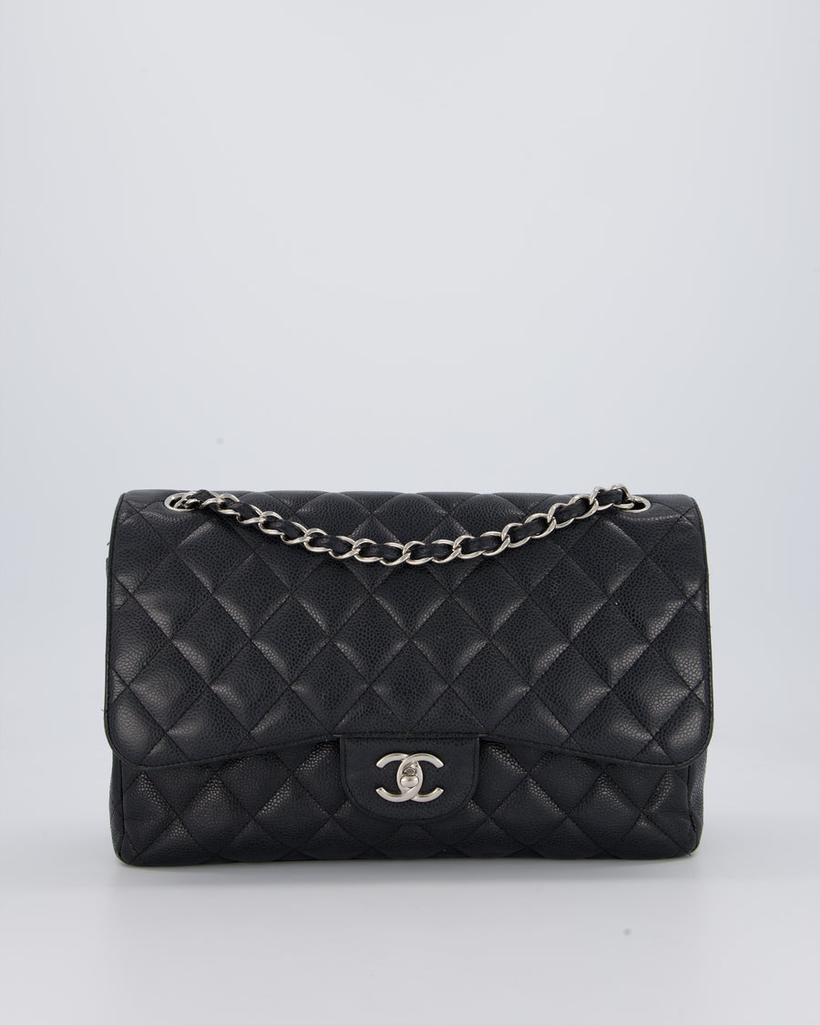 Chanel Black Jumbo Classic Double Flap Bag in Caviar Leather with Silver Hardware