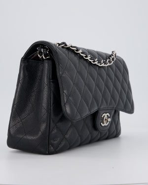 Chanel Black Jumbo Classic Double Flap Bag in Caviar Leather with Silver Hardware