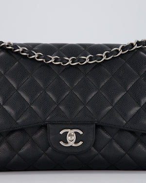 Chanel Black Jumbo Classic Double Flap Bag in Caviar Leather with Silver Hardware